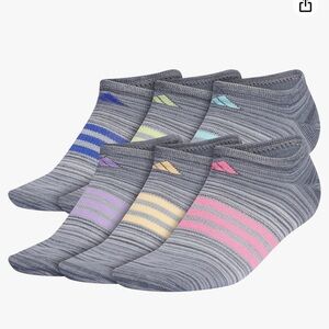 adidas Superlite 6 Pack No-Show Socks Women's Sz 5-10 Multi Colored Stripes